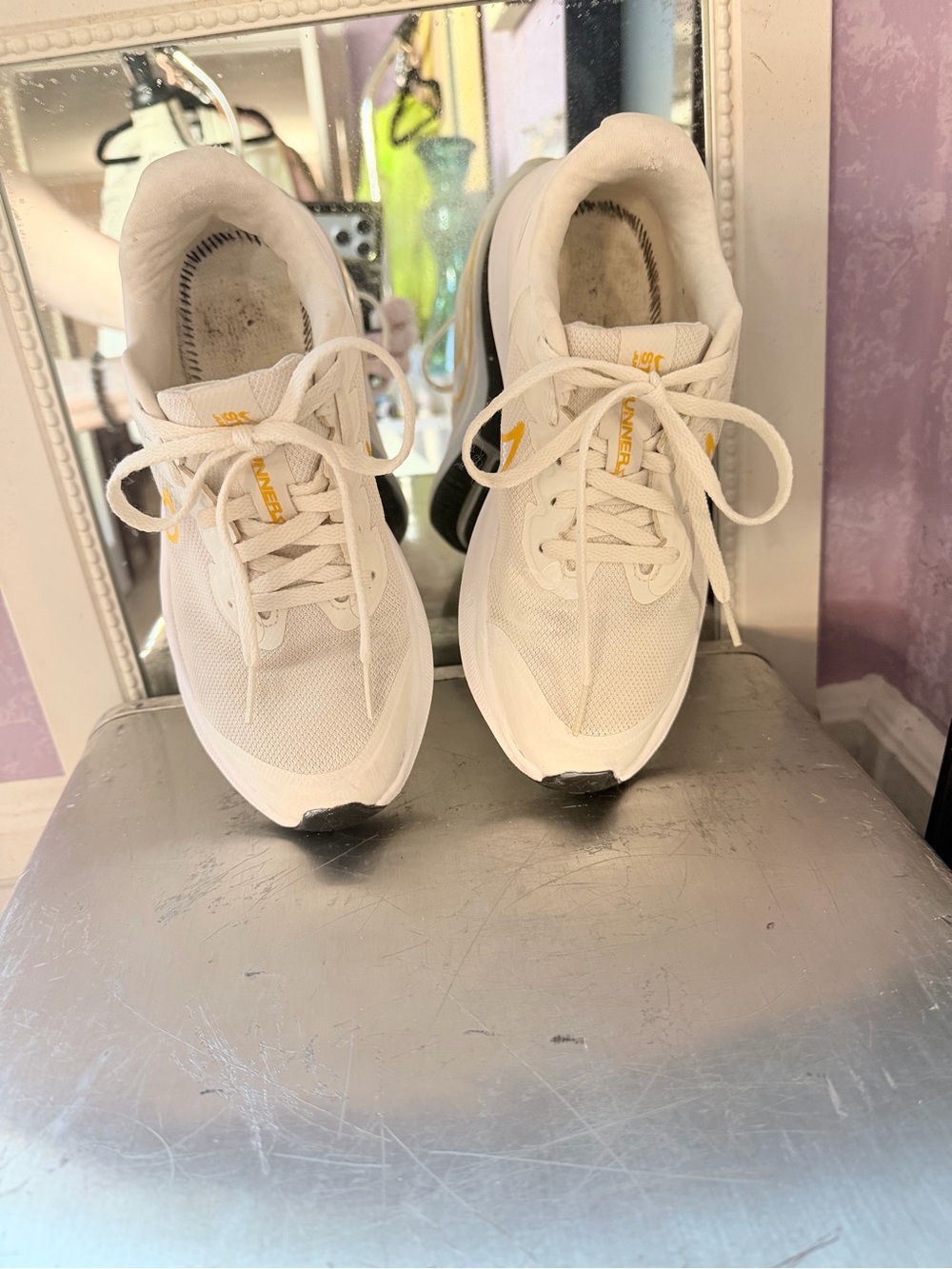 SZ 4Y Nike White Sneakers with Orange Swoosh - Picture 9 of 11